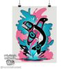 Orca Jumping pink/blue, Graffiti print,Tlingit and Haida totem design by Native American artist Wéidaaká Yóodóohaa