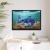 Shark and Jellyfish Mural on Matte Canvas, Framed - Image 3