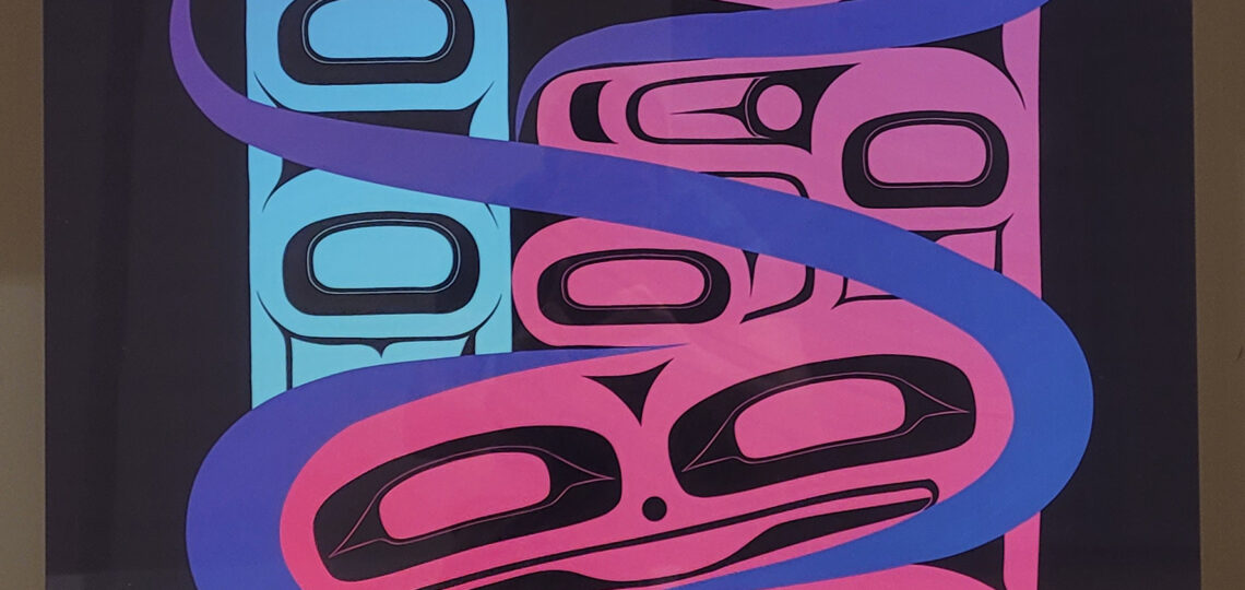 Rivers meandering between formline Raven and frog