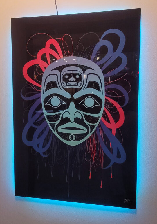 installation of the tlingit shaman mask from neon series