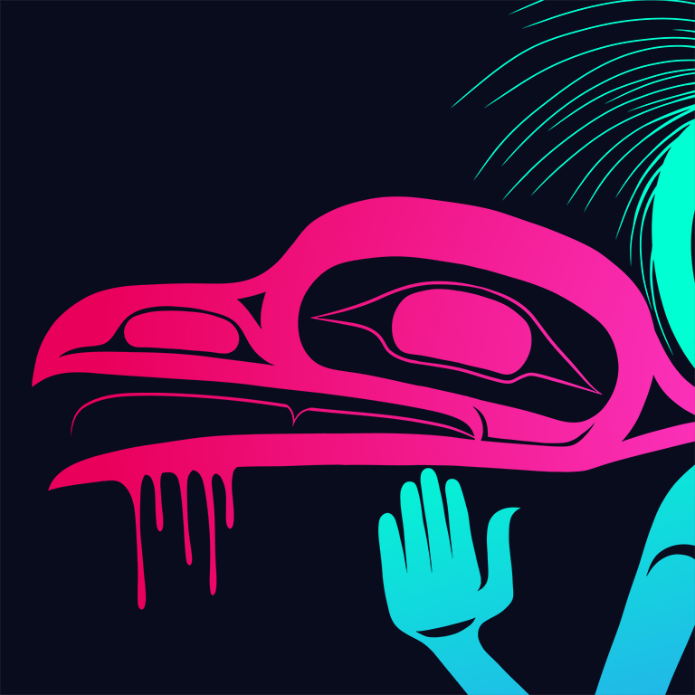 detail of one side of the transformation raven mask
