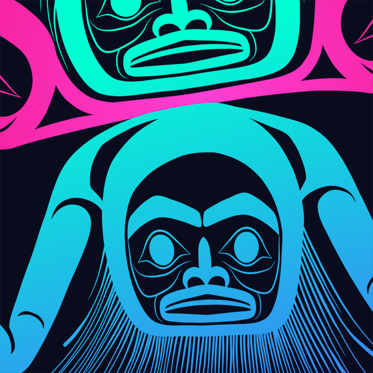details of the stomach with a Tlingit ancestor face within