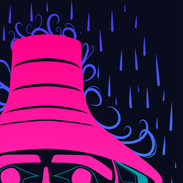 showing the rain bounce off the hat and the rings representing prestige