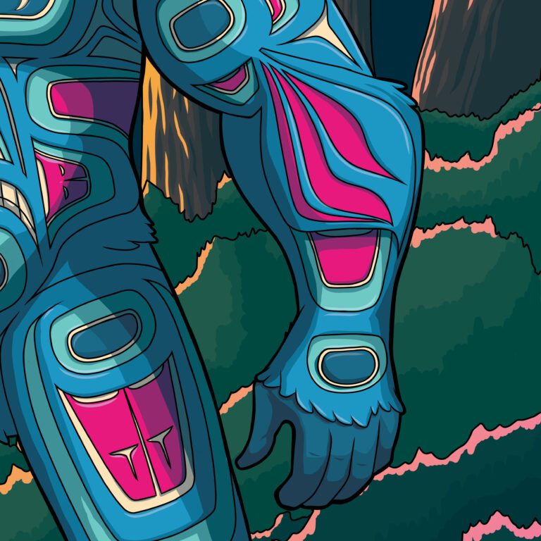 Tlingit Formline S-Forms in a non-conventional use as musculature in the forearm of the sasquatch