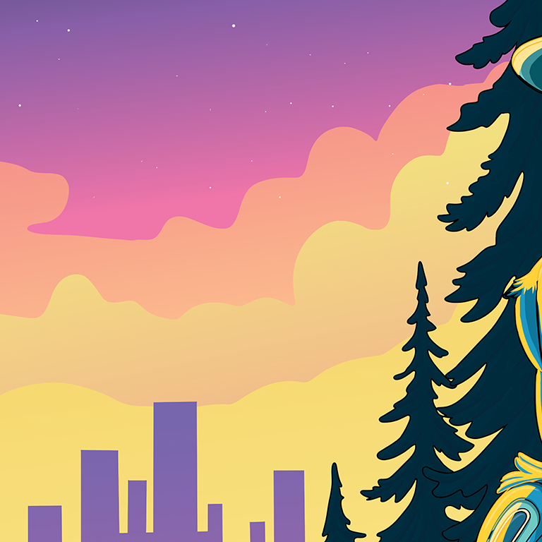 Colorful sunrise in over the city in the pacific northwest