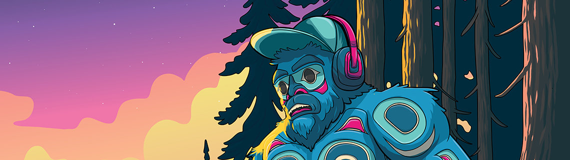 Preview of a Native American Sasquatch painting, feature Tlingit Formline designs