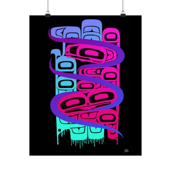 Neon Raven and Frog Confluence print, Tlingit and Haida totem design by Native American artist Wéidaaká Yóodóohaa - Image 5
