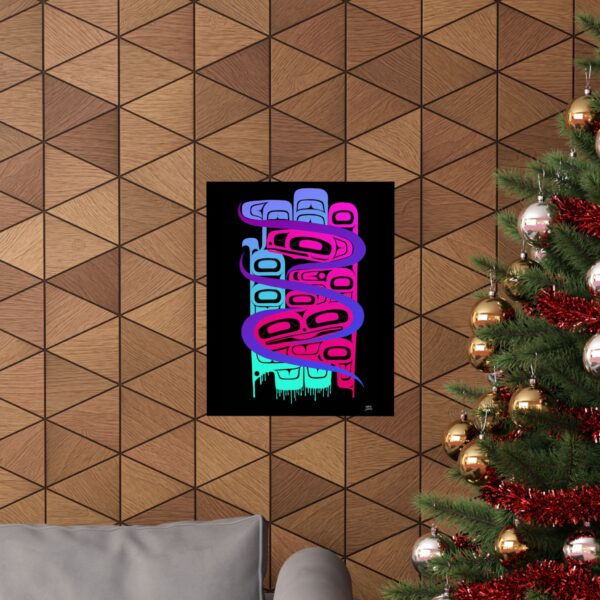 Neon Raven and Frog Confluence print, Tlingit and Haida totem design by Native American artist Wéidaaká Yóodóohaa - Image 8