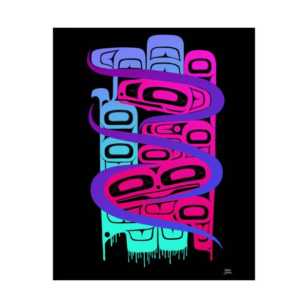Neon Raven and Frog Confluence print, Tlingit and Haida totem design by Native American artist Wéidaaká Yóodóohaa - Image 6