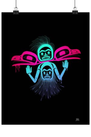 Neon Raven Dancer print, Tlingit and Haida totem design by Native American artist Wéidaaká Yóodóohaa