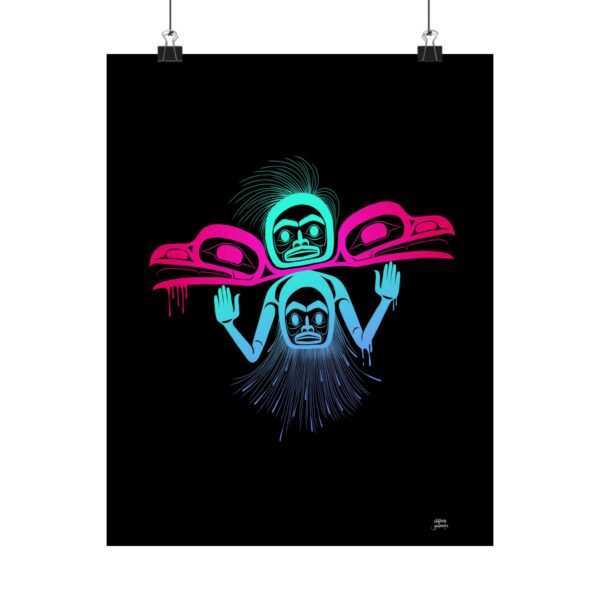 Neon Raven Dancer print, Tlingit and Haida totem design by Native American artist Wéidaaká Yóodóohaa