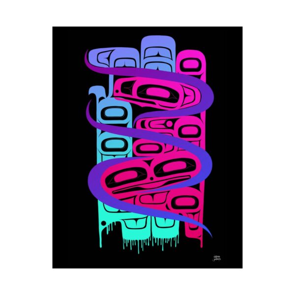 Neon Raven and Frog Confluence print, Tlingit and Haida totem design by Native American artist Wéidaaká Yóodóohaa - Image 2