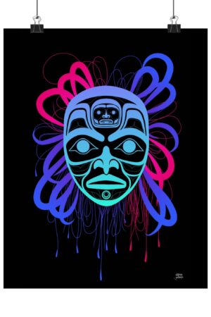 Neon Bear Mother Shaman Mask print, Tlingit and Haida totem design by Native American artist Wéidaaká Yóodóohaa