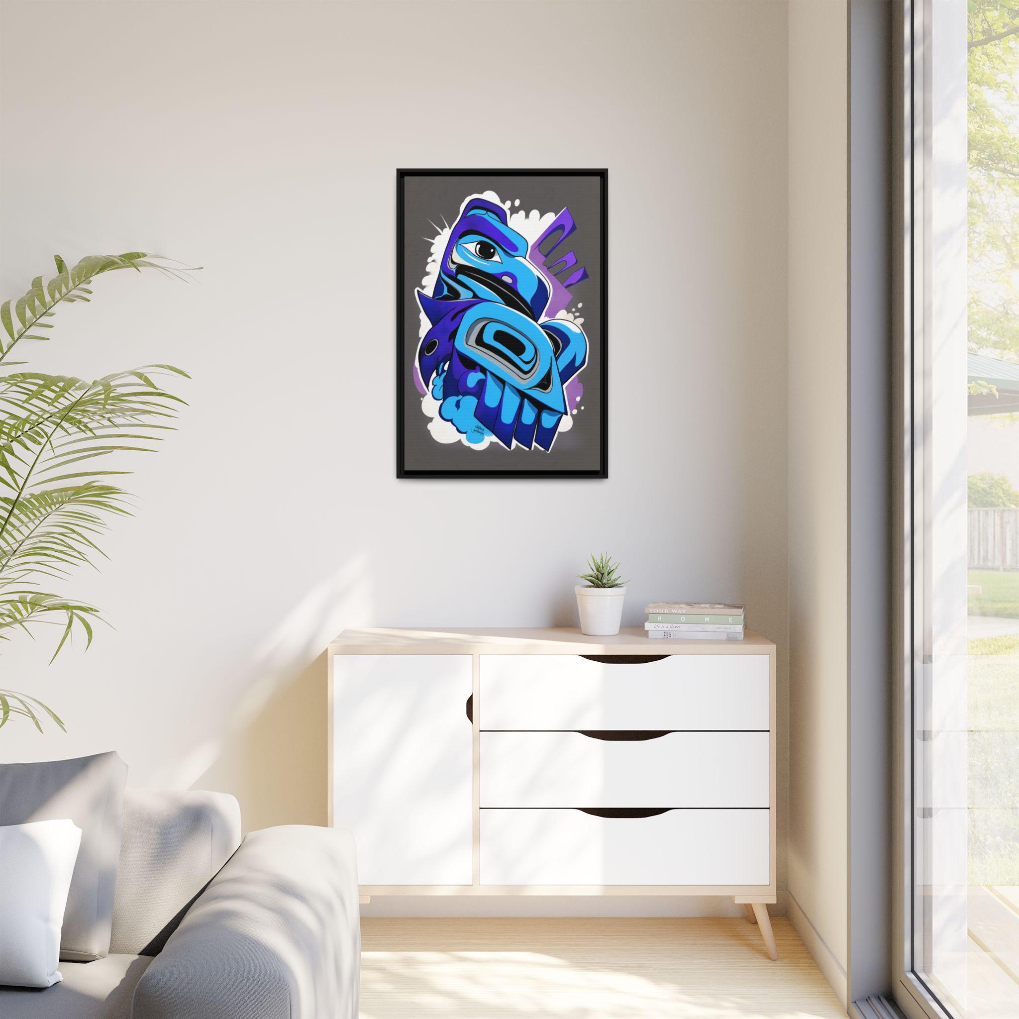 Raven Graffiti on Matte Canvas, Framed - Image 3