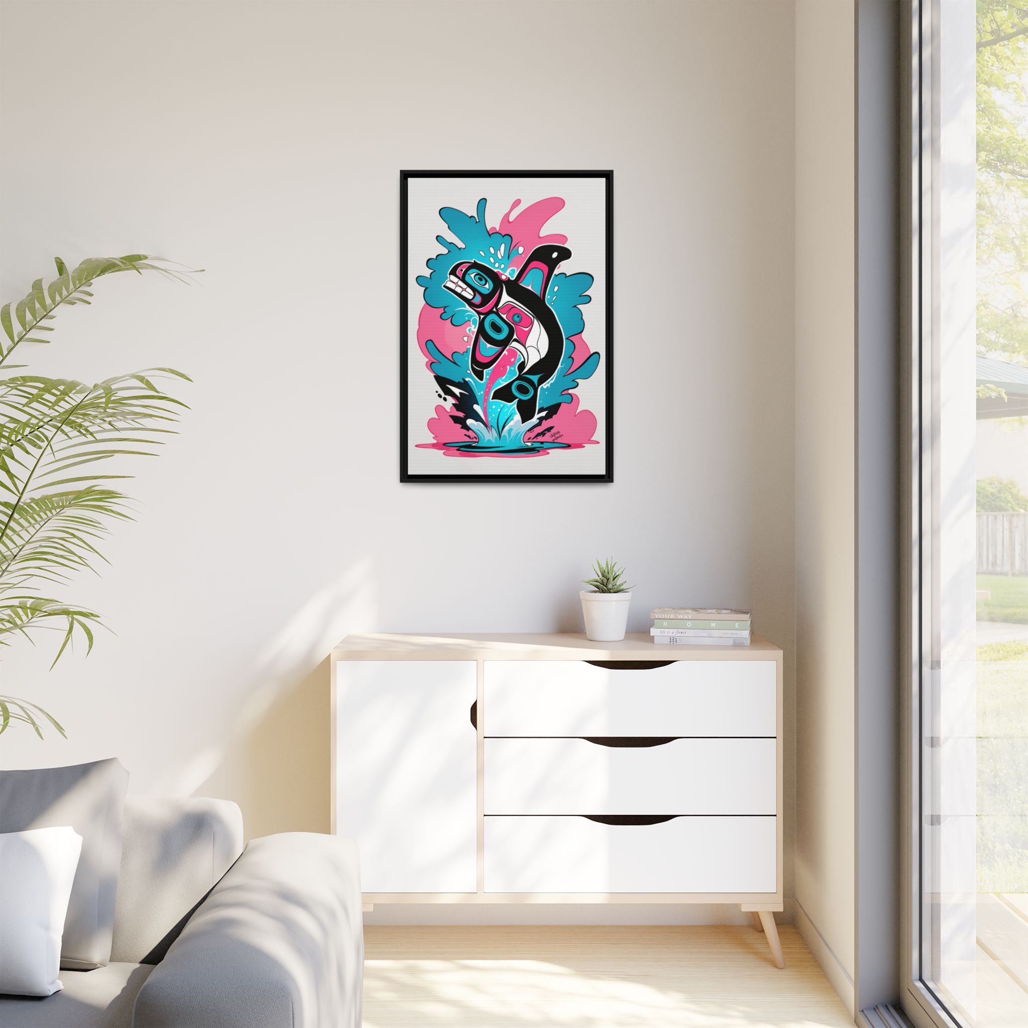 Jumping Orca Graffiti on Matte Canvas, Framed - Image 3