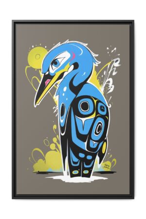 Great Blue Heron Graffiti on Matte Canvas, Framed