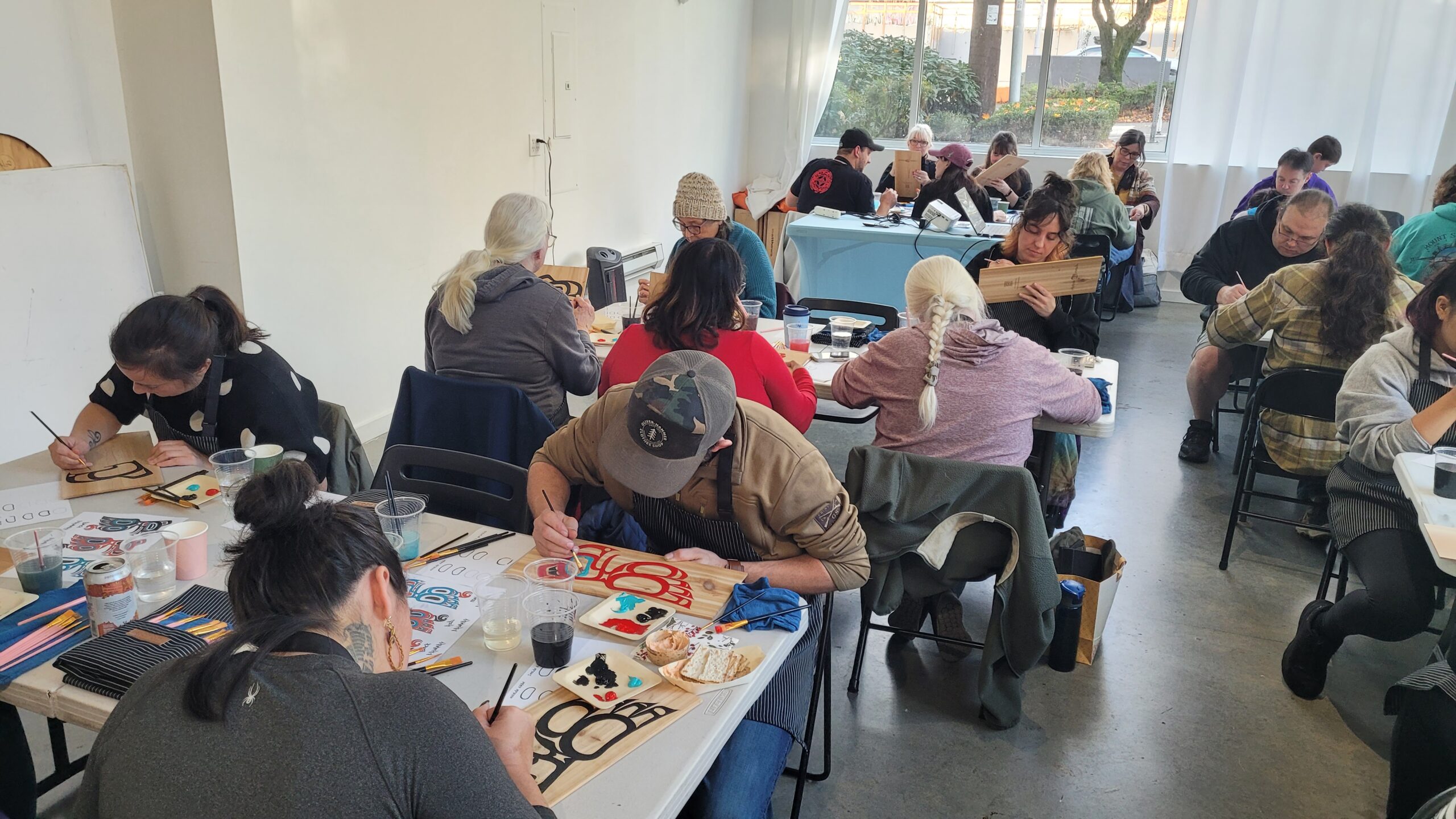 Students painting during one of the Tlingit panel workshops