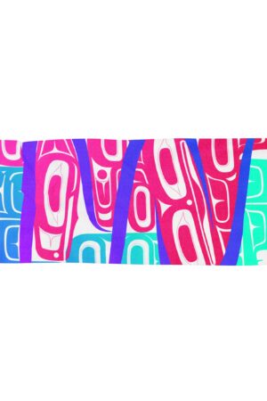 Neon Confluence Scarf: Colorful Pacific Northwest Design featuring Frog and Raven