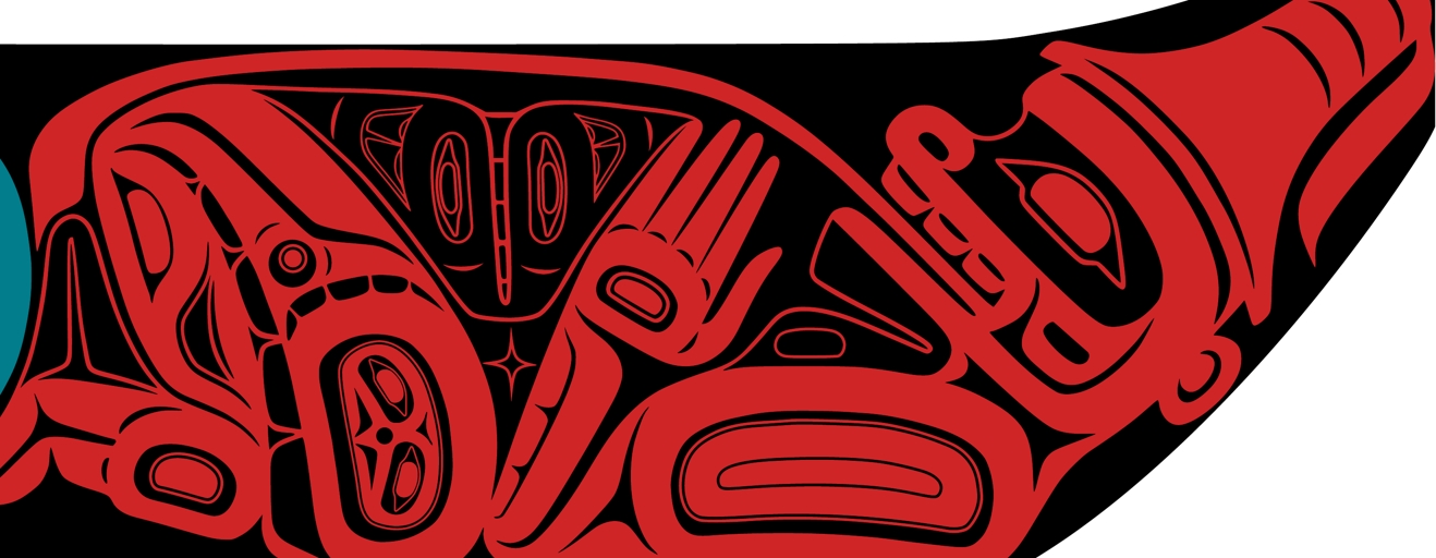 Close up of the stern section showing a red reclining figure with an extended tongue against a black background. The tongue stops at the first wave, marking where the transmission of knowledge was severed.